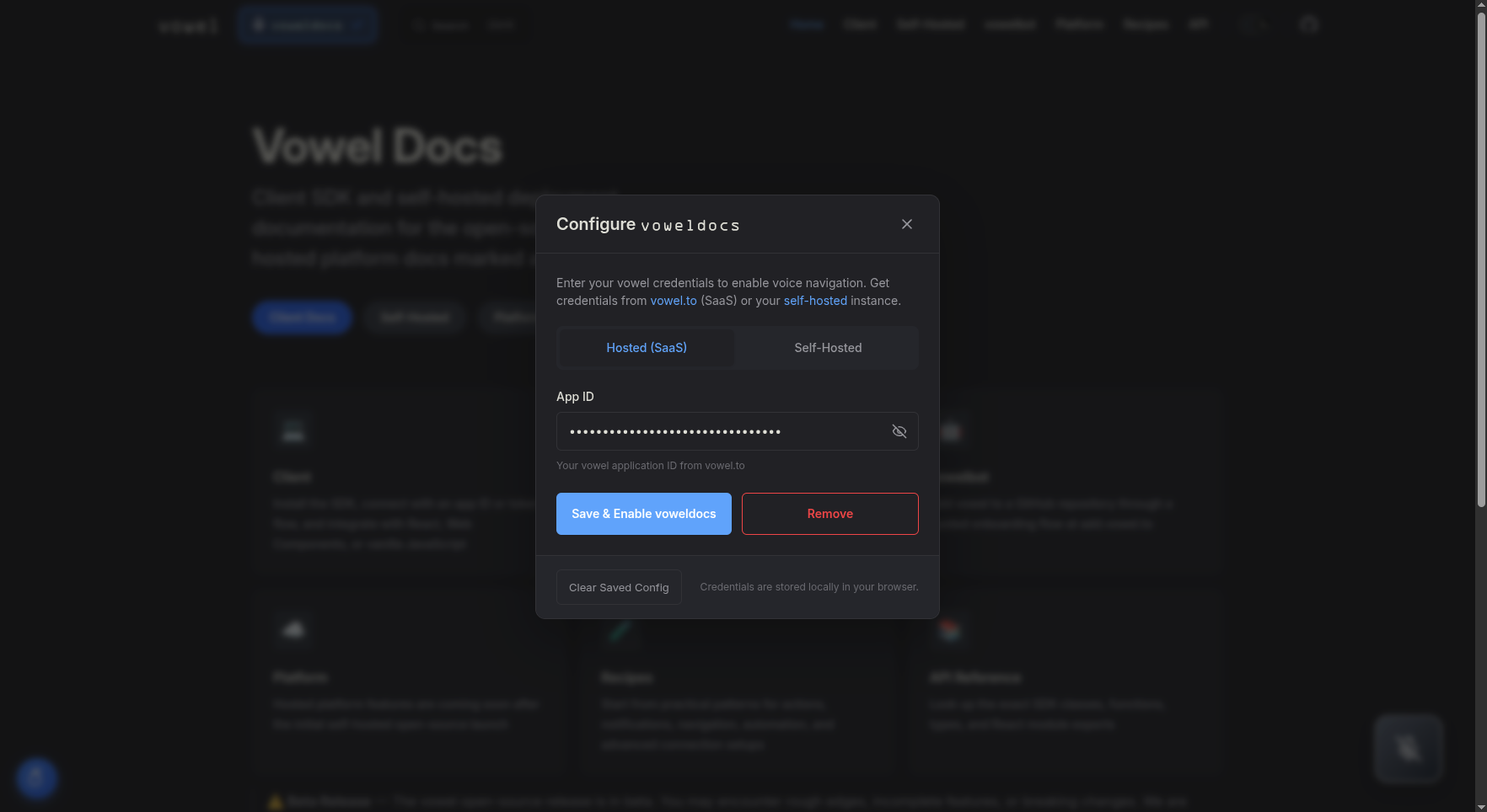 voweldocs Configuration Modal